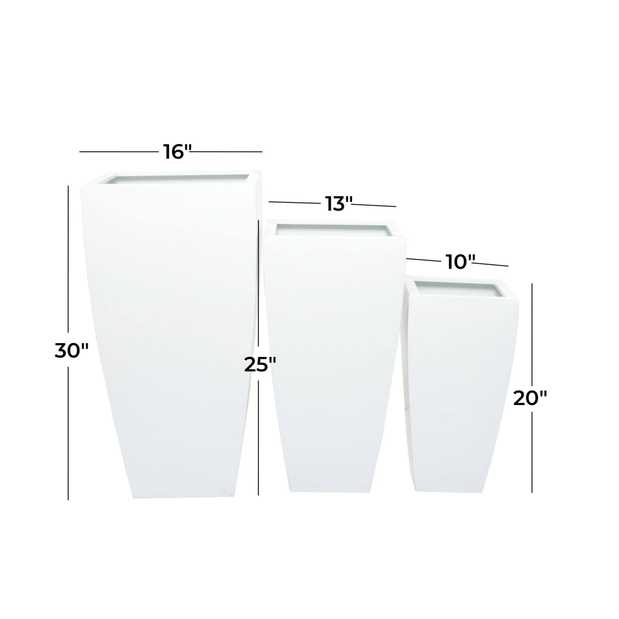 White Modern Planter, Set of 3" 30", 25", 20"